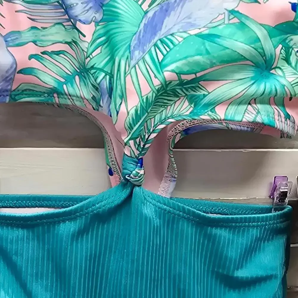 Girls' Floral Printed Tropical Twist Swimsuit | Art Class | XS (4/5)